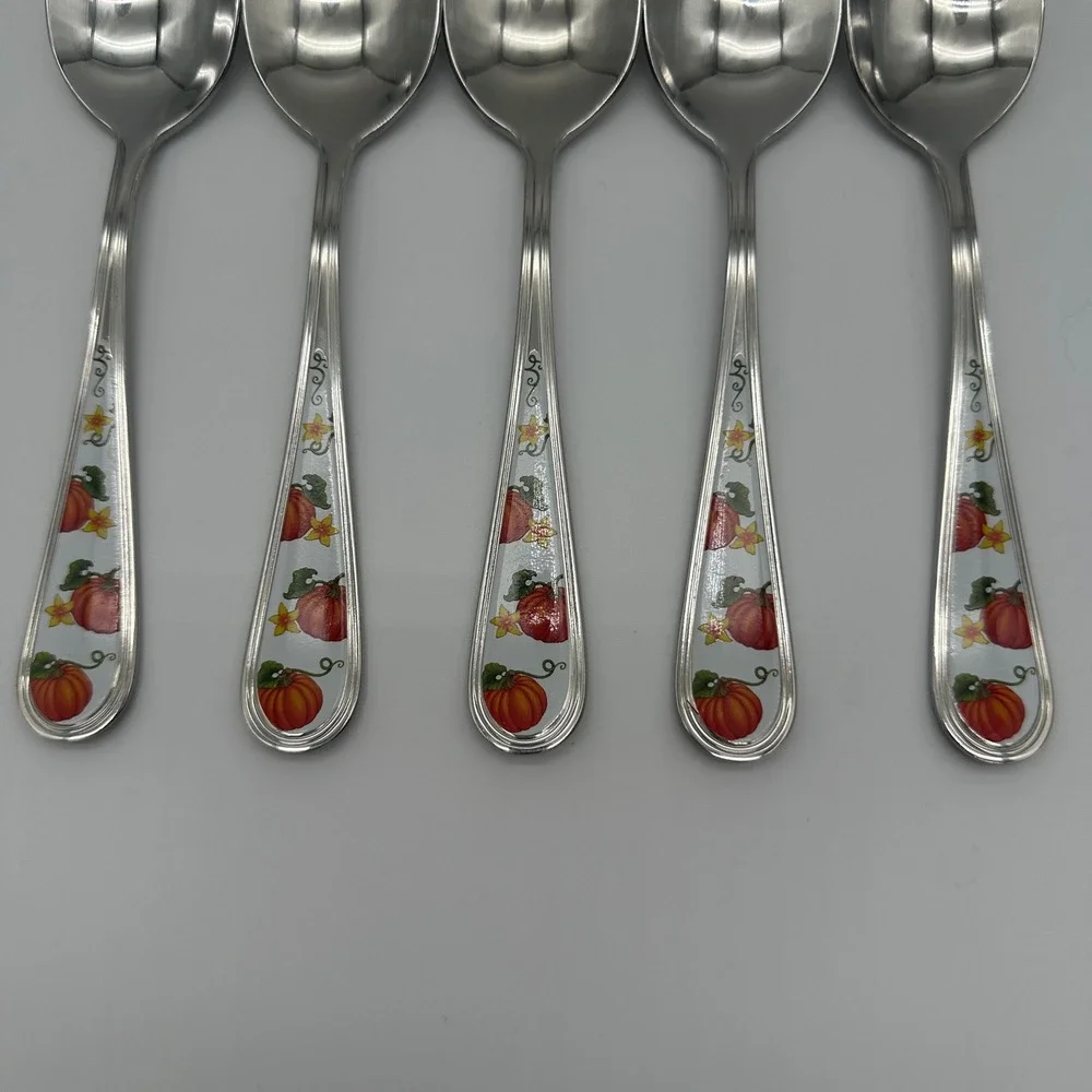 Temp-tations 18/10 Stainless Steel Pumpkin Fall Harvest Soup Spoons Set of 5